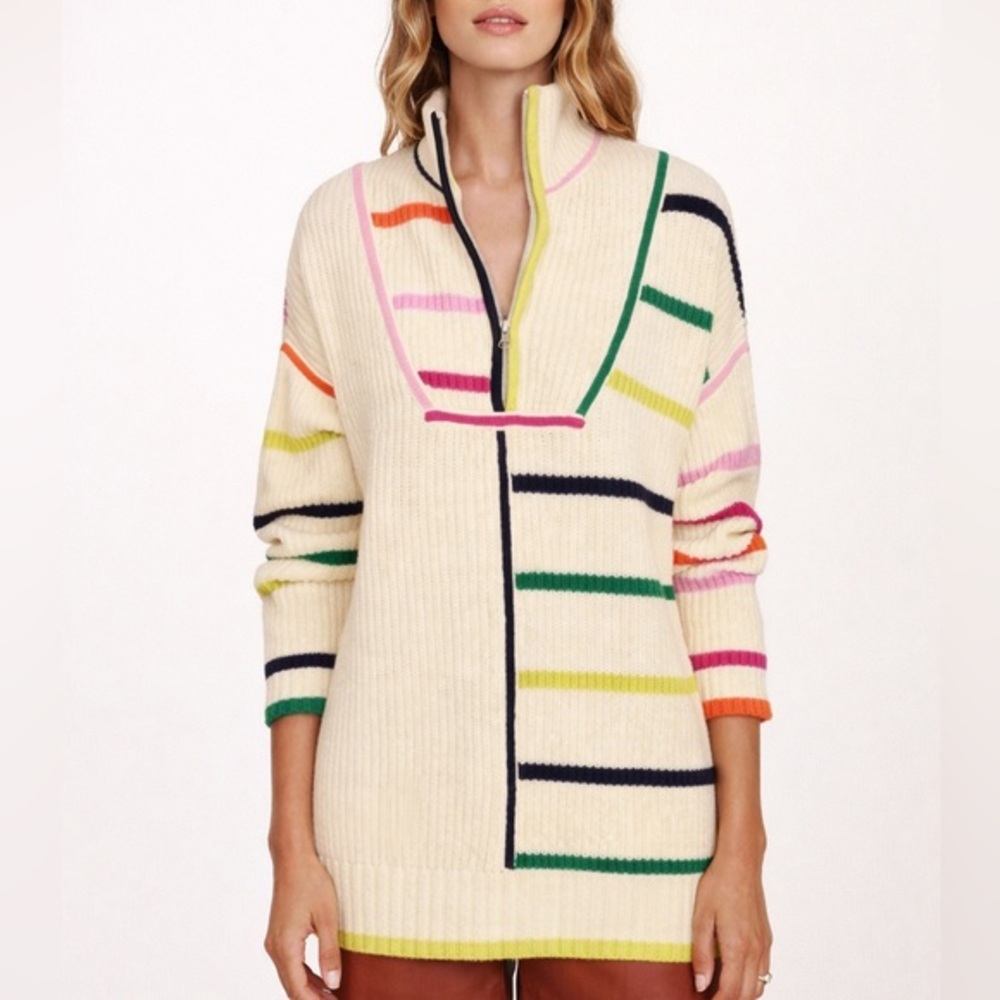 Staud Hampton Sweater Women’s XS‎ Striped Zip Oversized Preppy Cozy Pullover